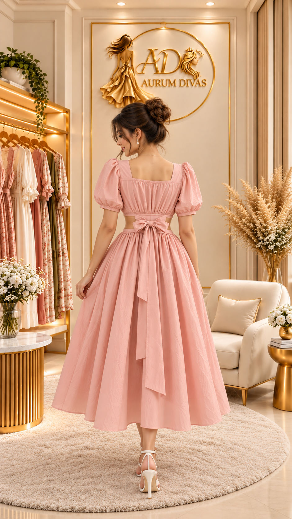 Peach midi dress