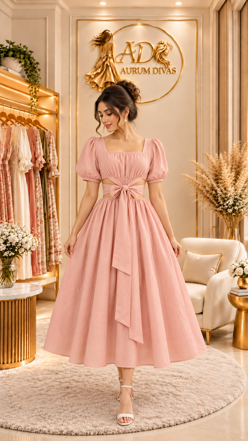 Peach midi dress